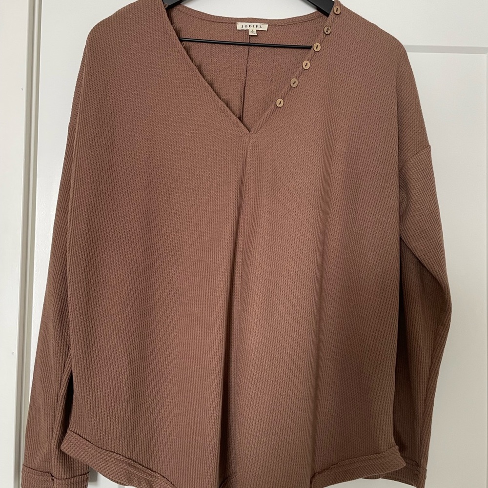 Jodifl waffle knit mocha colored shirt